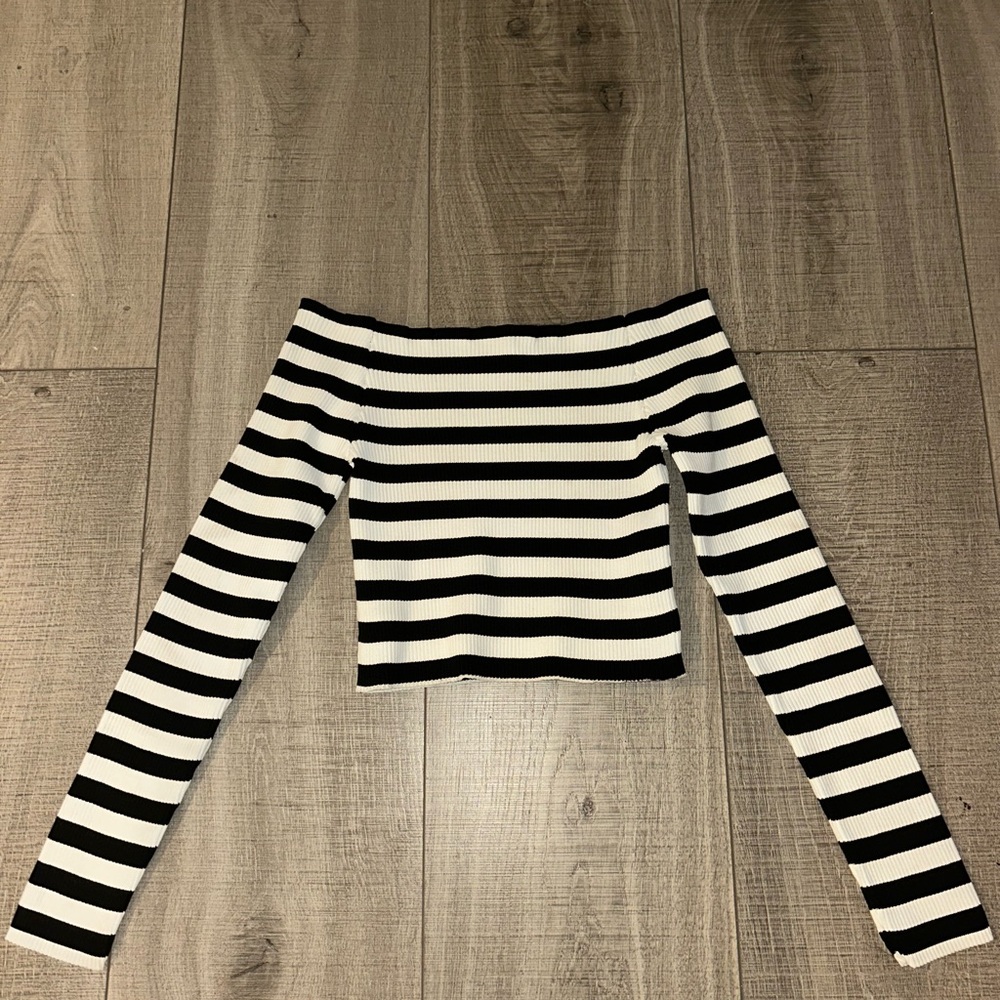 Silence + Noise Black and White Fitted Crop Blouse